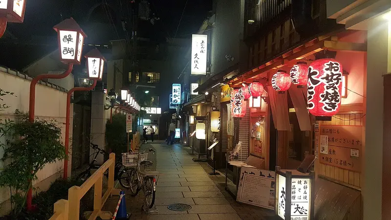 Hozenji Yokocho về đêm